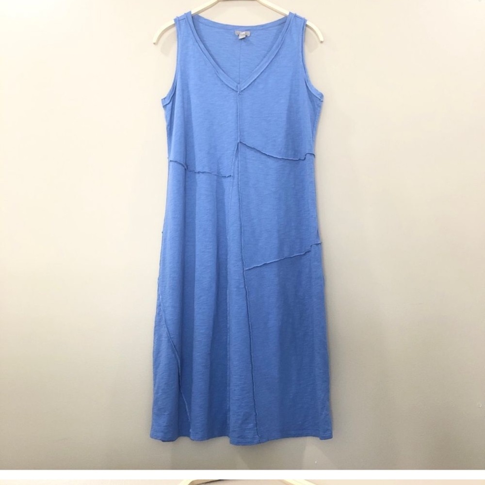 J. Jill blue slub knit exposed seam patchwork sleeveless blue dress